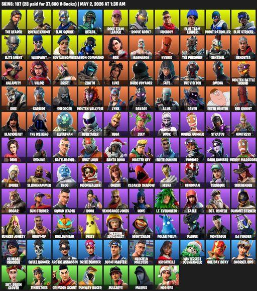 [PC/XBOX] | 107 skins | Take The L | OG STW | Royale Knight | The Reaper | Elite Agent | Blue Squire | Omega | Reflex | Rose Team Leader | Rogue Agent | Full Access
