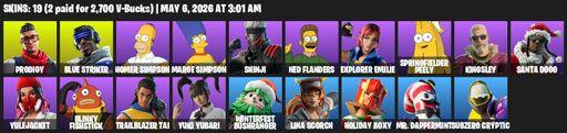 [PC/XBOX] | 19 skins | Prodigy | Blue Striker | Homer Simpson | Marge Simpson | Shinji | Ned Flanders | Explorer Emilie | Springfielder Peely | Full Access