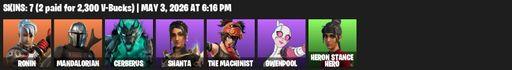 [PC/PSN/XBOX] | 7 skins | Ronin | Mandalorian | Cerberus | Shanta | The Machinist | Gwenpool | Heron Stance Hero | Waterbender's Battle Fans | Full Access