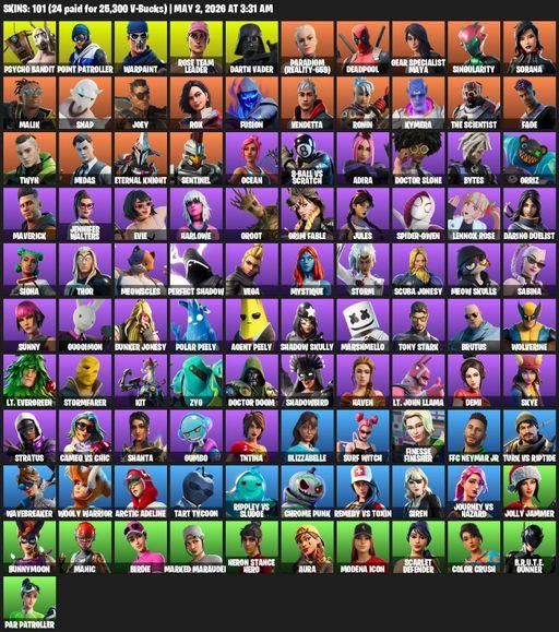 [PC/PSN/XBOX] | 101 skins | OG STW | Psycho Bandit | Point Patroller | Warpaint | Rose Team Leader | Darth Vader | Paradigm (Reality-659) | Deadpool | Full Access
