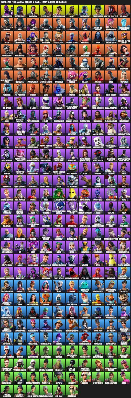 [PC/PSN/XBOX] | 296 skins | 1250 V-bucks | Leviathan Axe | Merry Mint Axe | Travis Scott | Omega | Dark Vertex | Astro Jack | John Wick | Full Access