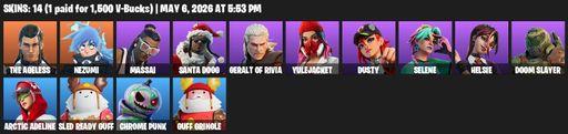 [PC/PSN/XBOX] | 14 skins | The Ageless | Nezumi | Massai | Santa Dogg | Geralt of Rivia | Yulejacket | Dusty | Selene | Helsie | Doom Slayer | Full Access