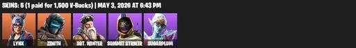 [PC/PSN] | 5 skins | Lynx | Zenith | Sgt. Winter | Summit Striker | Sugarplum | Scorcher | Scratchmark | Shooting Starstaff | Crescent Shroom | Full Access