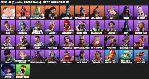 [PC/PSN/XBOX] | 42 skins | Peter Griffin | Valeria | Spectra Knight | Era | Omegarok | Optimus Prime | Kado Thorne | Mae | Felina | Lil Split | Relik | Full Access