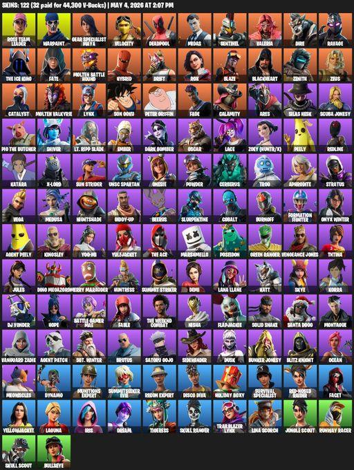 [PC/XBOX] | 122 skins | OG STW | Rose Team Leader | Warpaint | Gear Specialist Maya | Velocity | Deadpool | Midas | Sentinel | Valeria | Dire | Ravage | Full Access