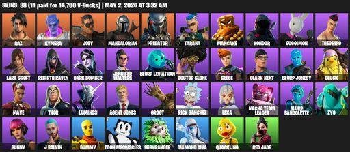 [PC/PSN/XBOX] | 38 skins | Lara Croft | Raz | Kymera | Joey | Mandalorian | Predator | Tarana | Mancake | Kondor | Guggimon | TheGrefg | Rebirth Raven | Full Access