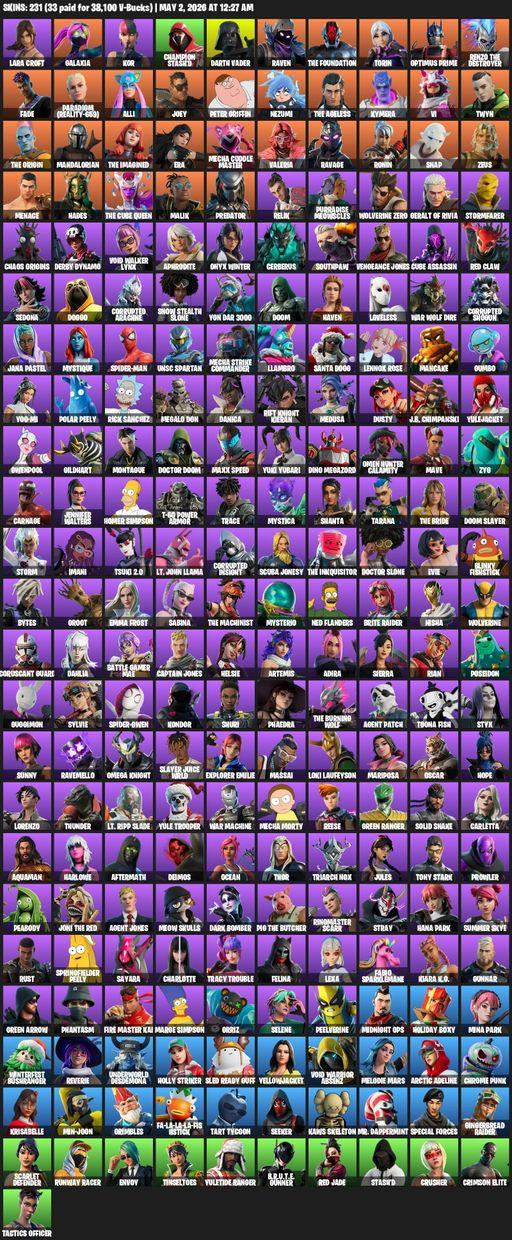 [PC/PSN/XBOX] | 231 skins | Lara Croft | Galaxia | Kor | Champion Stash'd | Darth Vader | Raven | The Foundation | Torin | Optimus Prime | Full Access