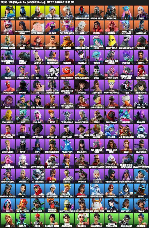[PC/PSN/XBOX] | 150 skins | Leviathan Axe | Renegade Raider | Lara Croft | Cloud Striker | Sultura | Kratos | Blizzard Bomber | Mizuki | Full Access