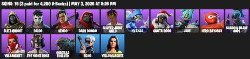 [PC/XBOX] | 15 skins | 900 V-bucks | Blitz Knight | Daigo | Kendo | Dark Doggo | Slayer Juice WRLD | Nyanja | Santa Dogg | Jade | Hero Baymax | Full Access