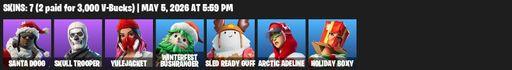 [PC/XBOX] | 7 skins | 900 V-bucks | Santa Dogg | Skull Trooper  | Yulejacket | Winterfest Bushranger | Sled Ready Guff | Arctic Adeline | Holiday Boxy | Full Access