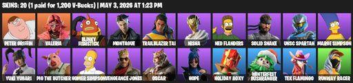 [PC/PSN] | 20 skins | Peter Griffin | Valeria | Blinky Fishstick | Montague | Trailblazer Tai | Nisha | Ned Flanders | Solid Snake | UNSC Spartan | Full Access