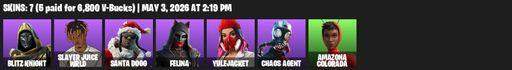 [PC/PSN/XBOX] | 7 skins | Blitz Knight | Slayer Juice WRLD | Santa Dogg | Felina | Yulejacket | Chaos Agent | Amazona Colorada | Epic Blade of Floof | Full Access