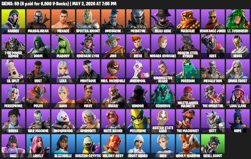 [PC/PSN/XBOX] | 59 skins | Xander | Mandalorian | Menace | Spectra Knight | Omegarok | Predator | Silas Hesk | Mancake | Vengeance Jones | Full Access