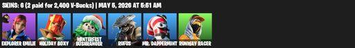 [PC/PSN/XBOX] | 6 skins | Explorer Emilie | Holiday Boxy | Winterfest Bushranger | Rufus | Mr. Dappermint | Runway Racer | Ember Pick | Premiere Poms | Full Access