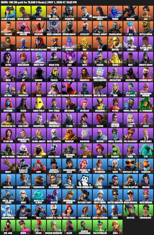 [PC/PSN] | 148 skins | Leviathan Axe | Travis Scott | Lara Croft | Cloud Striker | Fixer | Midas Rex | Predator | Midas | Gear Specialist Maya | Full Access
