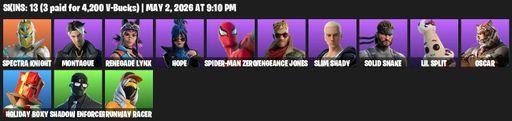 [PC] | 13 skins | Spectra Knight | Montague | Renegade Lynx | Hope | Spider-Man Zero | Vengeance Jones | Slim Shady | Solid Snake | Lil Split | Oscar | Full Access