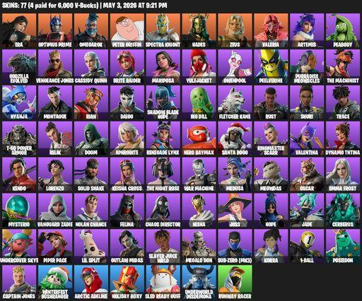 [PC/PSN/XBOX] | 77 skins | Era | Optimus Prime | Omegarok | Peter Griffin | Spectra Knight | Hades | Zeus | Valeria | Artemis | Peabody | Full Access