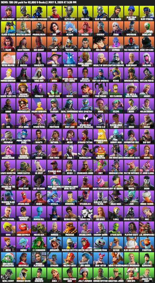 [PC] | 180 skins | Take The L | Royale Knight | The Reaper | Elite Agent | Blue Squire | Polo Prodigy | Carbon Commando | Prodigy | Sultura | Full Access