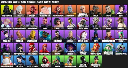 [PC/PSN/XBOX] | 48 skins | Darth Vader | Snap | Valeria | Peter Griffin | The Imagined | The Origin | Paradigm (Reality-659) | Malik | Twyn | Erisa | Full Access