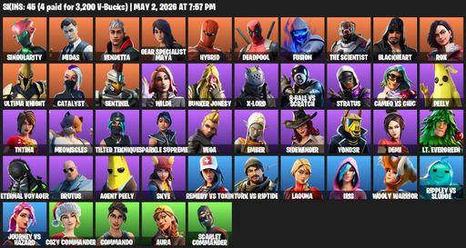 [PC/PSN/XBOX] | 45 skins | Reaper Axe | Singularity | Midas | Vendetta | Gear Specialist Maya | Hybrid | Deadpool | Fusion | The Scientist | Full Access