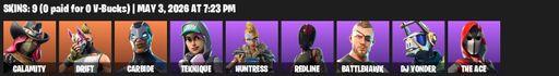 [PC/PSN] | 9 skins | Calamity | Drift | Carbide | Teknique | Huntress | Redline | Battlehawk | DJ Yonder | The Ace | Reckoning | Rift Edge | Full Access