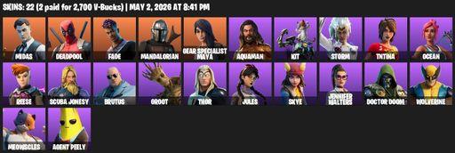 [PC/PSN/XBOX] | 22 skins | Midas | Deadpool | Fade | Mandalorian | Gear Specialist Maya | Aquaman | Kit | Storm | TNTina | Ocean | Reese | Full Access