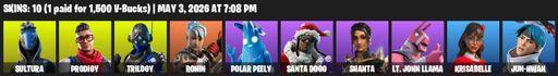 [PC/XBOX] | 10 skins | Sultura | Prodigy | Trilogy | Ronin | Polar Peely | Santa Dogg | Shanta | Lt. John Llama | Krisabelle | Jun-Hwan | Full Access