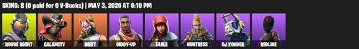 [PC/PSN/XBOX] | 8 skins | Rogue Agent | Calamity | Drift | Giddy-up | Fable | Huntress | DJ Yonder | Redline | Reckoning | Rift Edge | Guiding Glow | Full Access