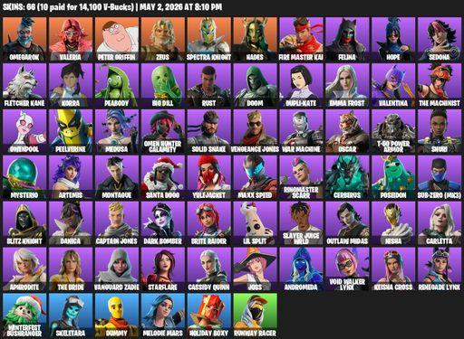[PC/PSN] | 66 skins | Reaper Axe | Omegarok | Valeria | Peter Griffin | Zeus | Spectra Knight | Hades | FIRE Master Kai | Felina | Hope | Sedona | Full Access