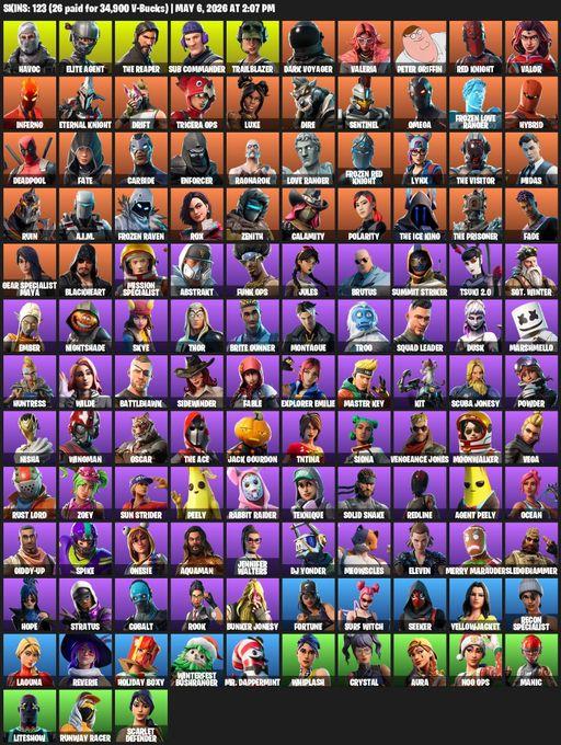 [PC/PSN] | 123 skins | Take The L | The Reaper | Elite Agent | Omega | Havoc | Sub Commander | Trailblazer | Dark Voyager | Valeria | Peter Griffin | Full Access