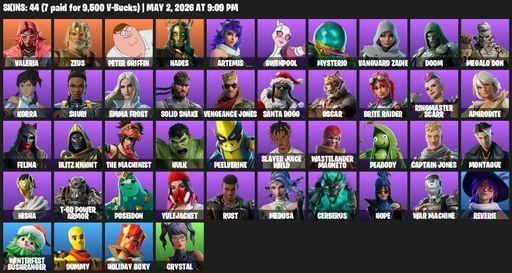 [PC/PSN/XBOX] | 44 skins | Valeria | Zeus | Peter Griffin | Hades | Artemis | Gwenpool | Mysterio | Vanguard Zadie | Doom | Megalo Don | Korra | Shuri | Full Access