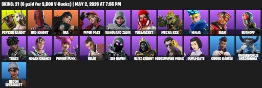 [PC/PSN/XBOX] | 21 skins | Psycho Bandit | Red Knight | Era | Piper Pace | Vanguard Zadie | Yulejacket | Mecha R3X | Ninja | Rian | Burnoff | Trace | Full Access