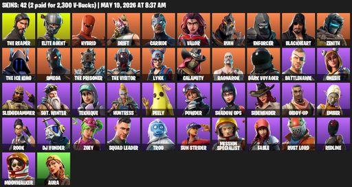 [PC/PSN/XBOX] | 42 skins | 750 V-bucks | Take The L | The Reaper | Elite Agent | Omega | Reaper Axe | Hybrid | Drift | Carbide | Valor | Ruin | Full Access