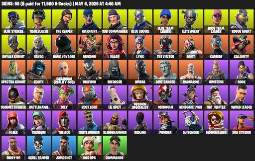 [PC/PSN/XBOX] | 55 skins | 1100 V-bucks | Take The L | OG STW | Royale Knight | The Reaper | Elite Agent | Blue Squire | Omega | Mako | Reaper Axe | Full Access