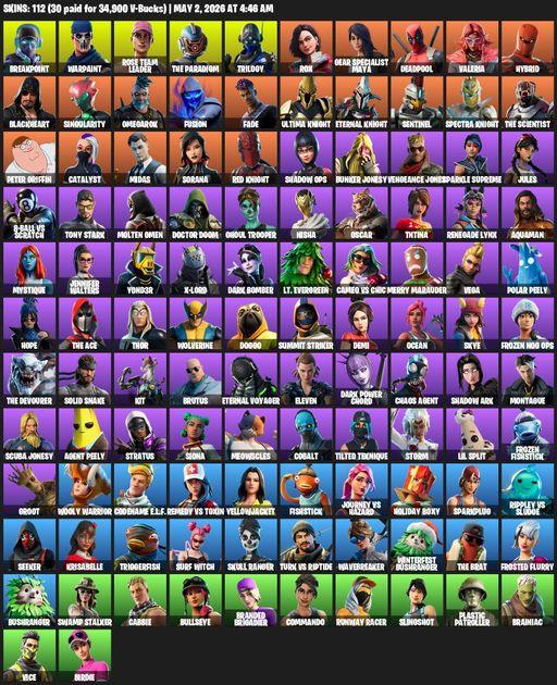 [PC/PSN/XBOX] | 112 skins | OG STW | Breakpoint | Warpaint | Rose Team Leader | The Paradigm | Trilogy | Rox | Gear Specialist Maya | Deadpool | Full Access
