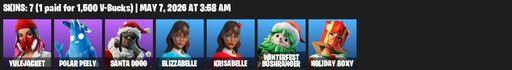 [PC/PSN/XBOX] | 7 skins | Yulejacket | Polar Peely | Santa Dogg | Blizzabelle | Krisabelle | Winterfest Bushranger | Holiday Boxy | Dumbbell Driver | Full Access