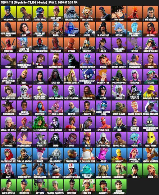 [PC/PSN/XBOX] | 118 skins | Merry Mint Axe | OG STW | Travis Scott | Warpaint | Astro Jack | Rose Team Leader | Frozen Raven | Crackshot | Fade | Full Access