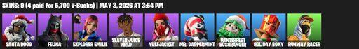 [PC/PSN/XBOX] | 9 skins | 1000 V-bucks | Santa Dogg | Felina | Explorer Emilie | Slayer Juice WRLD | Yulejacket | Mr. Dappermint | Full Access