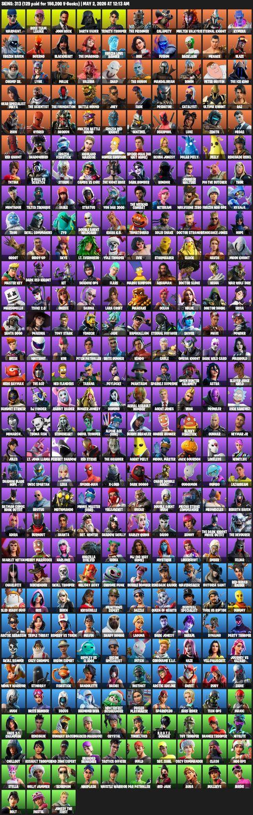 [PC/PSN/XBOX] | 313 skins | Raider's Revenge | OG STW | Renegade Raider | Lara Croft | Warpaint | Rose Team Leader | John Wick | Darth Vader | Full Access