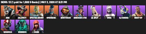 [PC/XBOX] | 13 skins | Dire | Calamity | Spectra Knight | Omegarok | Nightshade | Renegade Lynx | Lil Split | Dusk | DJ Yonder | Giddy-up | Wingman | Full Access