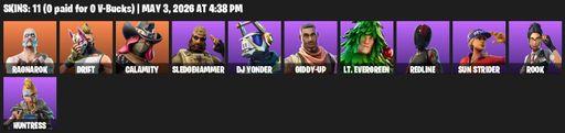 [PC/XBOX] | 11 skins | Ragnarok | Drift | Calamity | Sledgehammer | DJ Yonder | Giddy-up | Lt. Evergreen | Redline | Sun Strider | Rook | Huntress | Full Access
