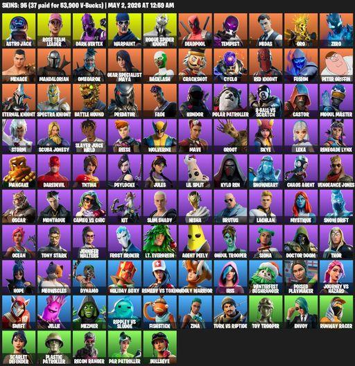 [PC/PSN/XBOX] | 95 skins | OG STW | Astro Jack | Rose Team Leader | Dark Vertex | Warpaint | Rogue Spider Knight | Deadpool | Tempest | Midas | Oro | Full Access