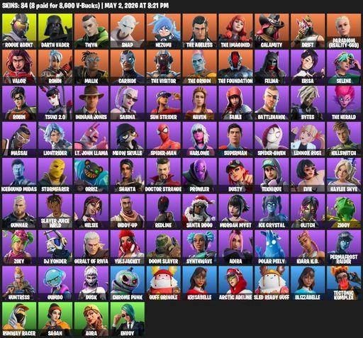 [PC/XBOX] | 84 skins | Reaper Axe | Rogue Agent | Darth Vader | Twyn | Snap | Nezumi | The Ageless | The Imagined | Calamity | Drift | Full Access