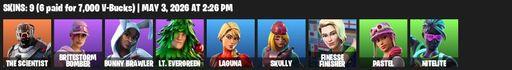 [PC/PSN] | 9 skins | The Scientist | Britestorm Bomber | Bunny Brawler | Lt. Evergreen | Laguna | Skully | Finesse Finisher | Pastel | Nitelite | Full Access