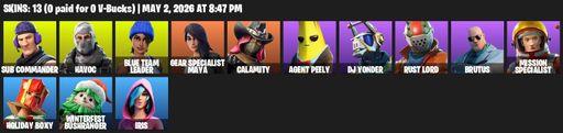 [PC/XBOX] | 13 skins | Take The L | Sub Commander | Havoc | Blue Team Leader | Gear Specialist Maya | Calamity | Agent Peely | DJ Yonder | Rust Lord | Full Access