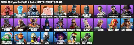[PC/XBOX] | 27 skins | Valeria | Frozen Love Ranger | Frozen Raven | Peter Griffin | Spectra Knight | Omegarok | Frozen Red Knight | Nisha | Montague | Full Access