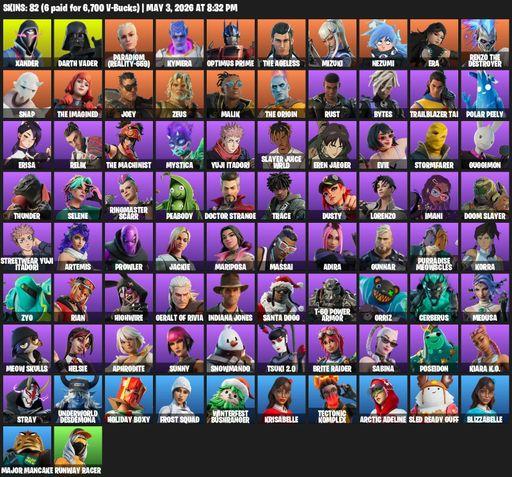 [PC/PSN] | 82 skins | 850 V-bucks | Xander | Darth Vader | Paradigm (Reality-659) | Kymera | Optimus Prime | The Ageless | Mizuki | Nezumi | Era | Full Access