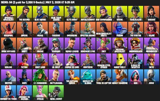 [PC/PSN/XBOX] | 54 skins | 2150 V-bucks | Floss | Take The L | Sparkle Specialist | Royale Knight | The Reaper | Elite Agent | Blue Squire | Omega | Full Access