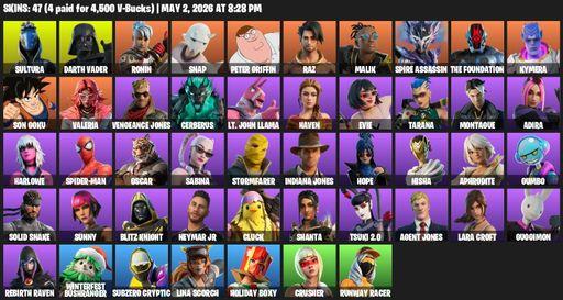 [PC/XBOX] | 47 skins | Lara Croft | Sultura | Darth Vader | Ronin | Snap | Peter Griffin | Raz | Malik | Spire Assassin | The Foundation | Kymera | Full Access
