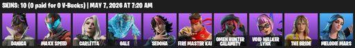 [PC/PSN] | 10 skins | Danica | Maxx Speed | Carletta | Gale | Sedona | FIRE Master Kai | Omen Hunter Calamity | Void Walker Lynx | The Bride | Full Access
